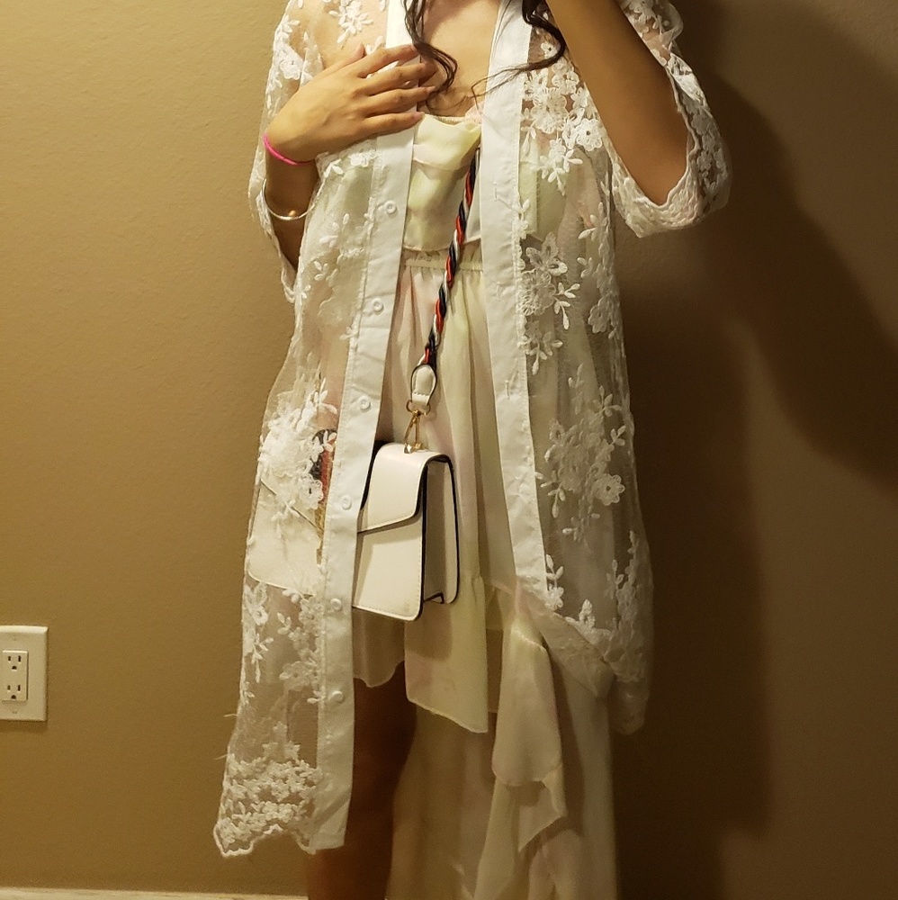 White lace see through cardigan